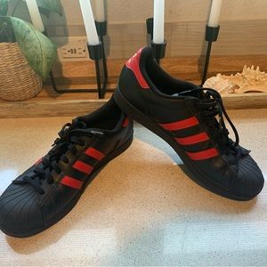 Adidas superstar red,black and gold